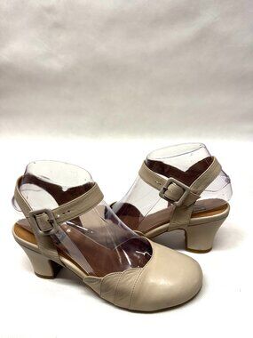 MIZ MOOZ WOMEN'S ANKLE STRAP LEATHER HEELED SANDALS BEIGE 37EU / 7US # T-70